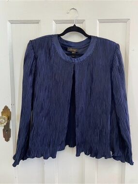 OBLIQUE Vintage 80s Navy Pleated Jacket Size 16 Made in Canada